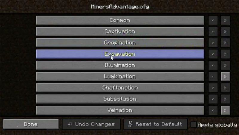 Componentes do Minecraft Miners Advantage Mod